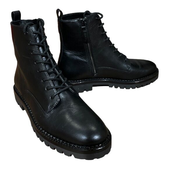 Vince Cabria Lug Combat Boots Leather Zip Lace Up Ankle Booties Black 8.5 NWOB - Picture 7 of 14